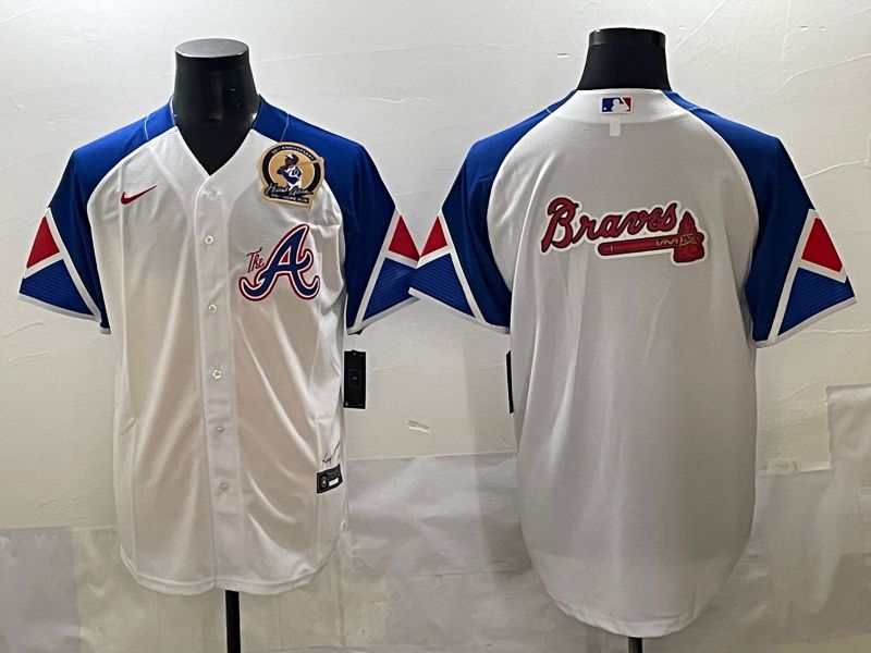 Men 2025 Atlanta Braves Blank White blue City Edition Nike MLB Jersey style 3